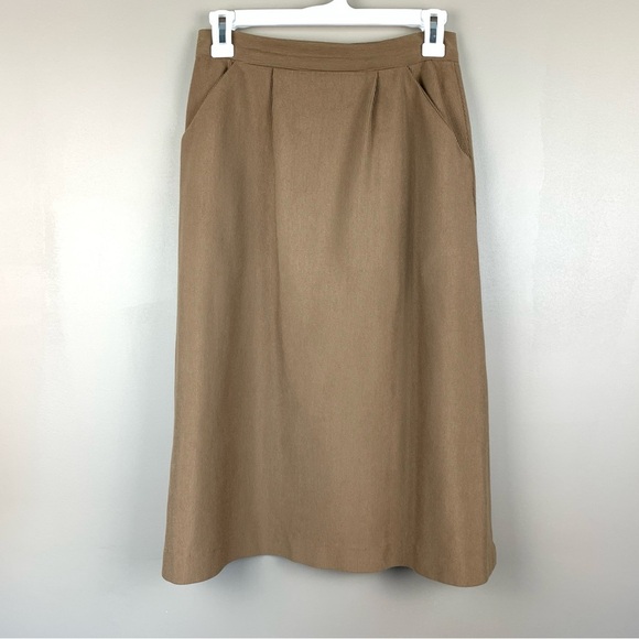 Vintage Tan Corduroy A Line Skirt Small Brown Academic Midi Length Clean Girl - Picture 1 of 8